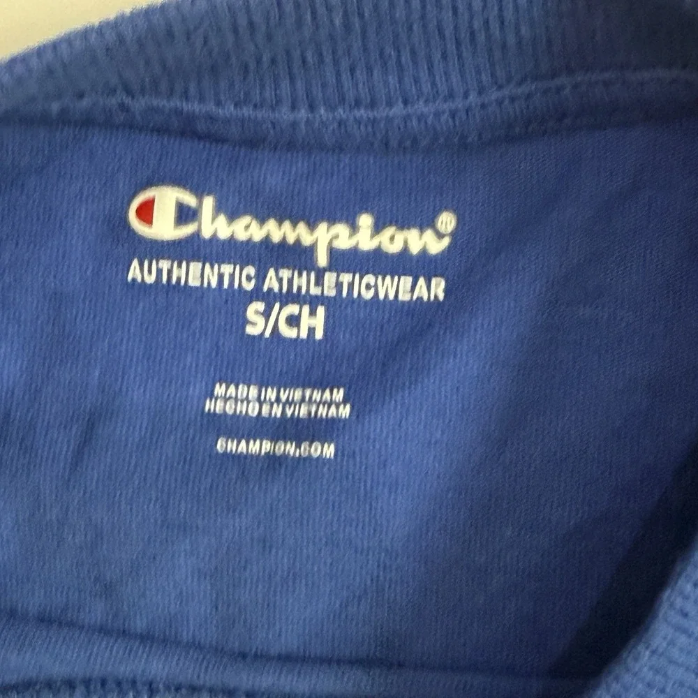 Champion T-Shirt Mens S Bright Blue 100% Cotton Logo Crew Neck Short Sleeve - Picture 3 of 7